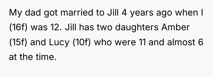 My dad got married to Jill 4 years ago when...