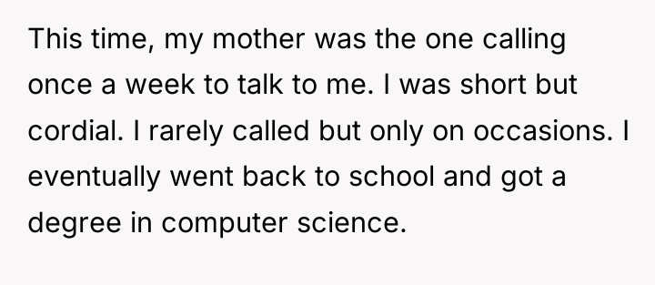 This time, my mother was the one calling once a...