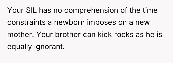 Your SIL has no comprehension of the time constraints a...