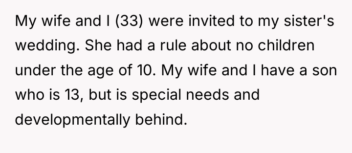 My wife and I (33) were invited to my sister's...