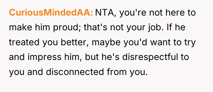 CuriousMindedAA NTA, you're not here to make him proud; that's...