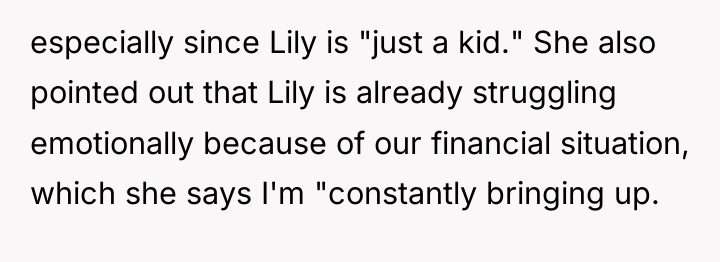 especially since Lily is "just a kid." She also pointed...