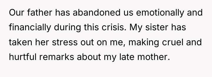 Our father has abandoned us emotionally and financially during this...