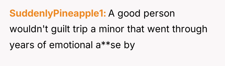 SuddenlyPineapple1 A good person wouldn't guilt trip a minor that...