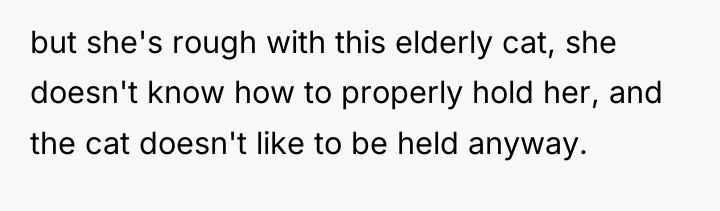 but she's rough with this elderly cat, she doesn't know...