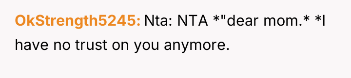OkStrength5245 Nta: NTA *"dear mom.* *I have no trust on...