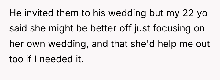 He invited them to his wedding but my 22 yo...