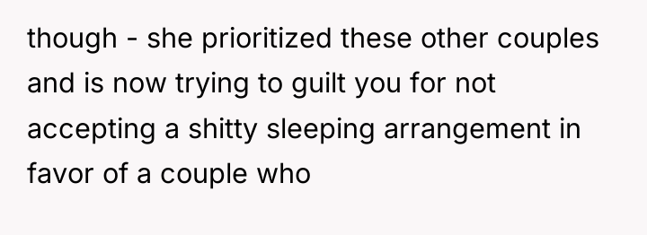 though - she prioritized these other couples and is now...