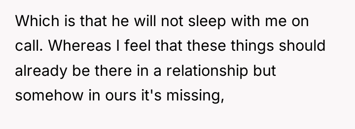 Which is that he will not sleep with me on...