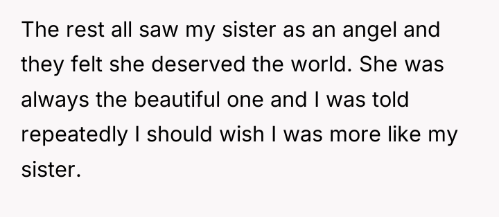 The rest all saw my sister as an angel and...