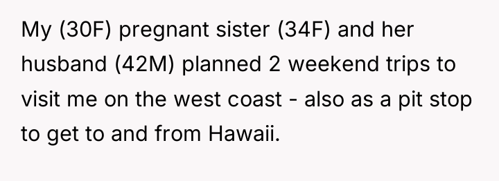 My (30F) pregnant sister (34F) and her husband (42M) planned...
