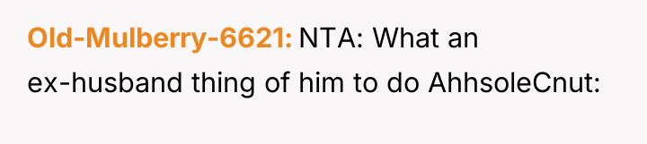 Old-Mulberry-6621 NTA: What an ex-husband thing of him to do...