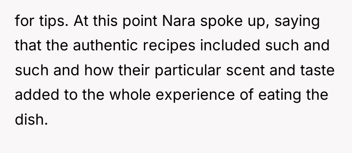 for tips. At this point Nara spoke up, saying that...