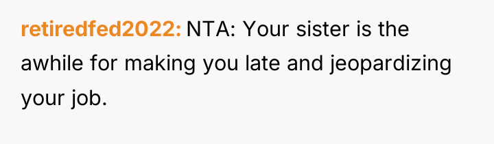 retiredfed2022 NTA: Your sister is the awhile for making you...