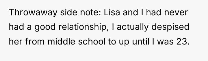 Throwaway side note: Lisa and I had never had a...
