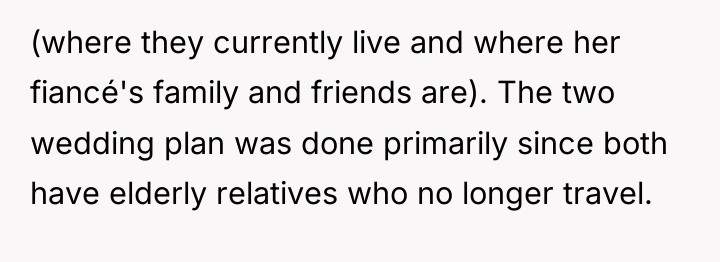 (where they currently live and where her fiancé's family and...