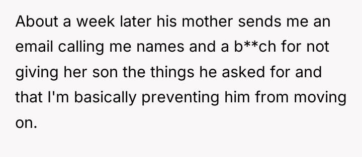 About a week later his mother sends me an email...