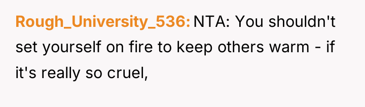 Rough_University_536 NTA: You shouldn't set yourself on fire to keep...
