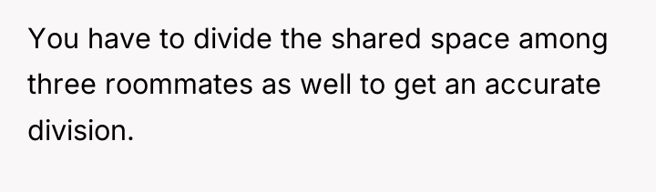 You have to divide the shared space among three roommates...