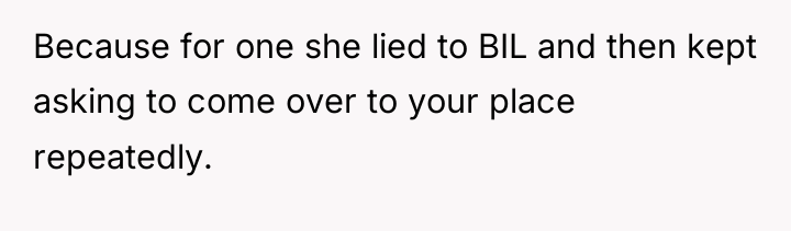 Because for one she lied to BIL and then kept...