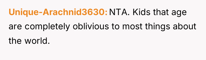Unique-Arachnid3630 NTA. Kids that age are completely oblivious to most...