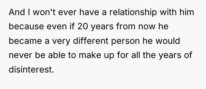 And I won't ever have a relationship with him because...