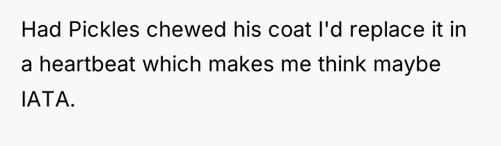 Had Pickles chewed his coat I'd replace it in a...
