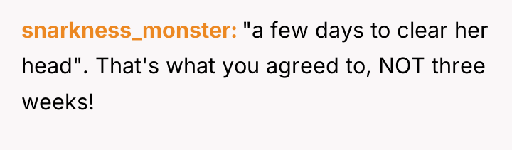 snarkness_monster "a few days to clear her head". That's what...