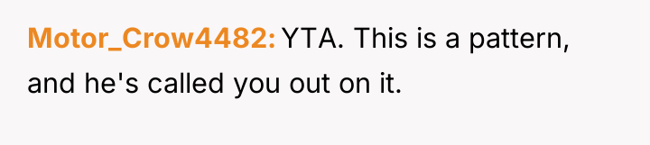 Motor_Crow4482 YTA. This is a pattern, and he's called you...