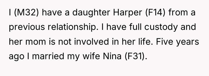 I (M32) have a daughter Harper (F14) from a previous...