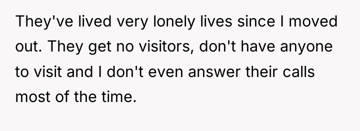 They've lived very lonely lives since I moved out. They...