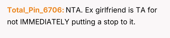 Total_Pin_6706 NTA. Ex girlfriend is TA for not IMMEDIATELY putting...