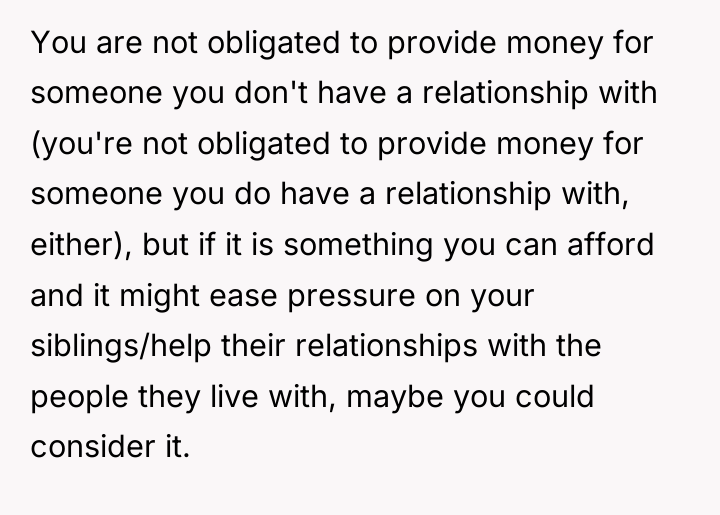 You are not obligated to provide money for someone you...
