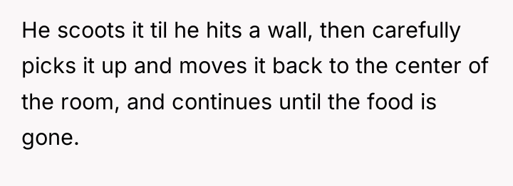 He scoots it til he hits a wall, then carefully...