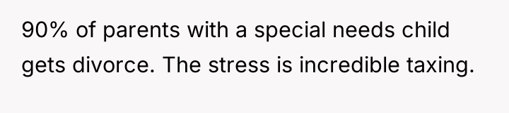 90% of parents with a special needs child gets divorce....