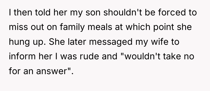I then told her my son shouldn't be forced to...