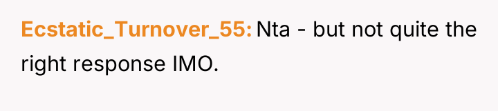 Ecstatic_Turnover_55 Nta - but not quite the right response IMO.