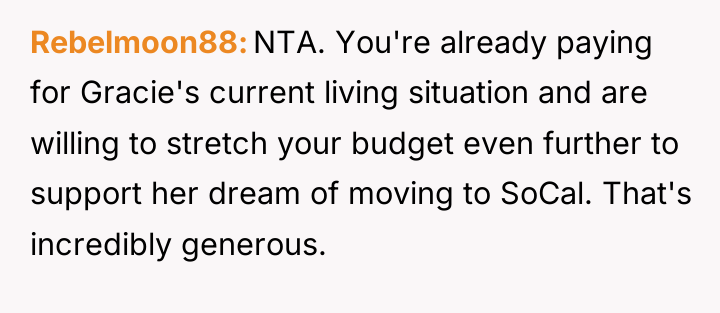 Rebelmoon88 NTA. You're already paying for Gracie's current living situation...