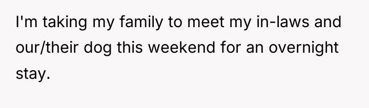 I'm taking my family to meet my in-laws and our/their...