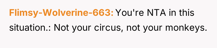 Flimsy-Wolverine-663 You're NTA in this situation.: Not your circus, not...
