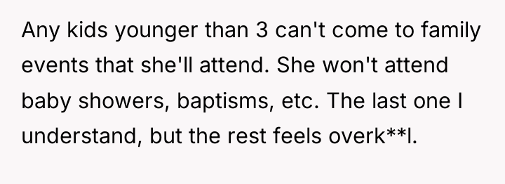 Any kids younger than 3 can't come to family events...
