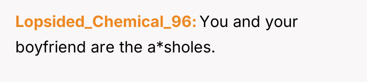 Lopsided_Chemical_96 You and your boyfriend are the a*sholes.