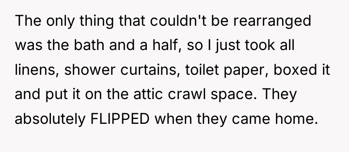 The only thing that couldn't be rearranged was the bath...
