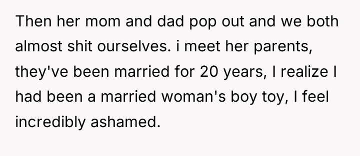Then her mom and dad pop out and we both...