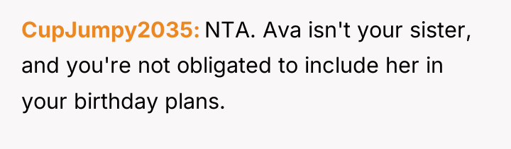 CupJumpy2035 NTA. Ava isn't your sister, and you're not obligated...