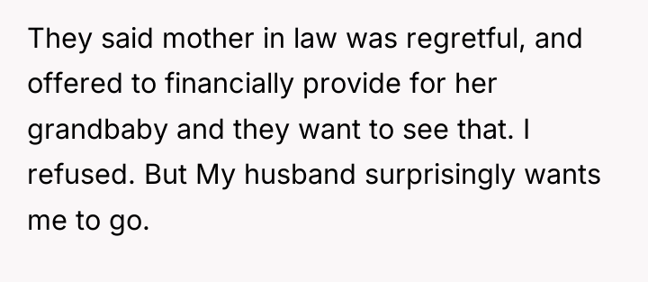 They said mother in law was regretful, and offered to...