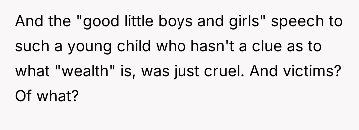 And the "good little boys and girls" speech to such...