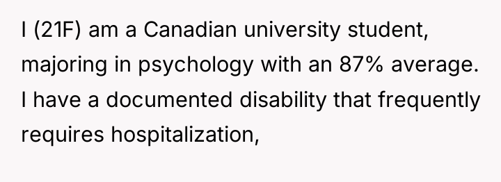 I (21F) am a Canadian university student, majoring in psychology...