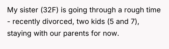 My sister (32F) is going through a rough time -...