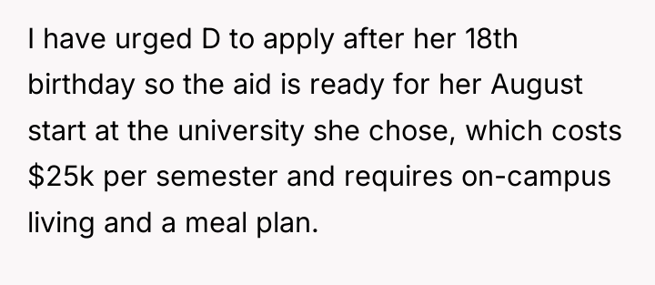 I have urged D to apply after her 18th birthday...